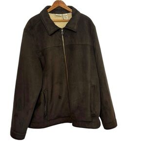 LL BEAN brown faux suede Zip up fleece lined jacket size XXL faux Sherpa lined